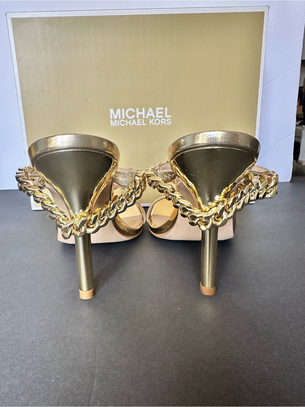 Michael Kors Metallic Gold Chain Strap High Heel Mules.  NEW WITH BOX - Picture 7 of 15